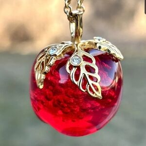 Vintage | Avon Red Lucite Apple Pendant Necklace With Rhinestones
